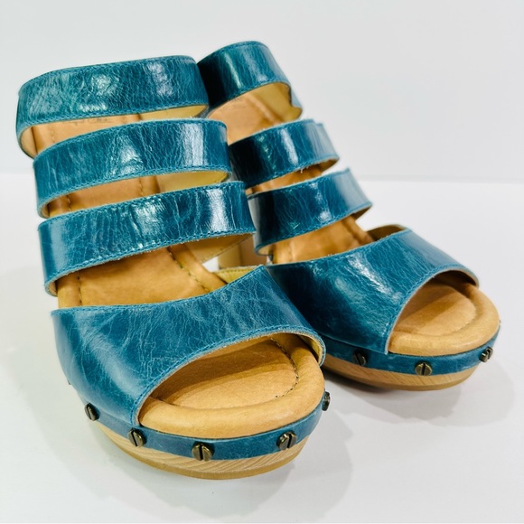 🎀 DR SCHOLL’S ORIGINAL COLLECTION FIRST BLUE BOLERO LEATHER SIZE 6B  4” SANDAL - Picture 6 of 10